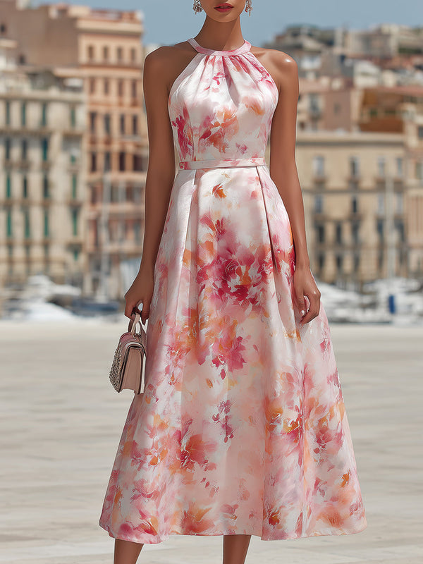 Violetta - Midikleid mit Neckholder und Aquarell-Blumenmuster