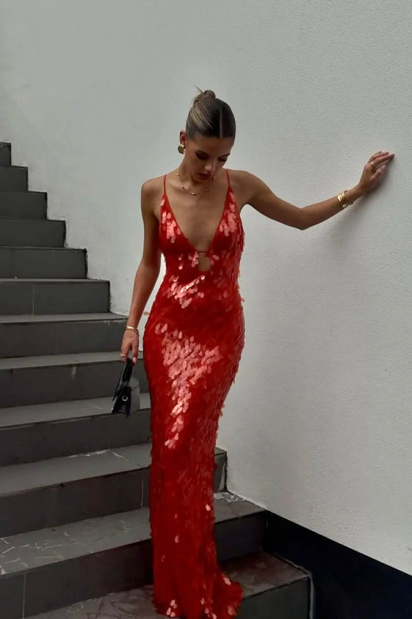 Kailani - langes Pailletten-Maxikleid