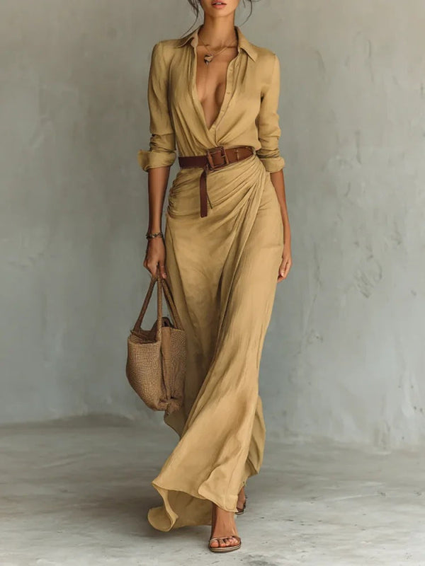 Kiara - Maxikleid mit Reverskragen und langen Ärmeln