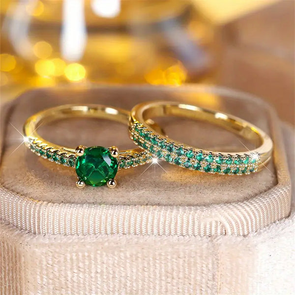 Serena Smaragd Doppelring Goldset