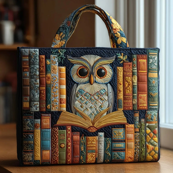 Handgefertigte Tasche | Eule und alte Bücher