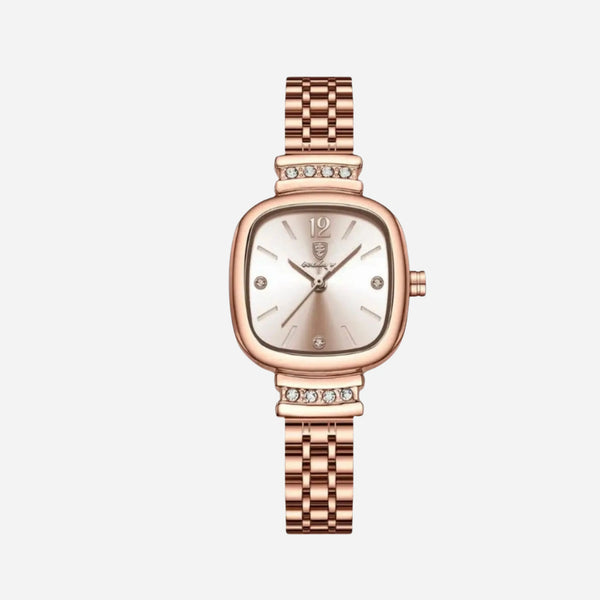 Katharina – Roségoldene Uhr mit klarem Zifferblatt.