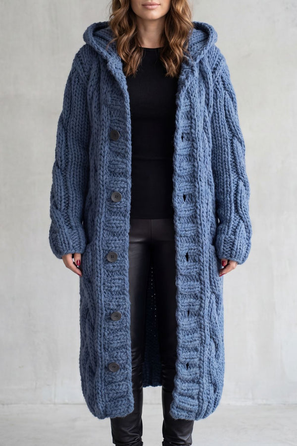 Primrose™ | Oversize Strickmantel mit Kapuze und Zopfmuster