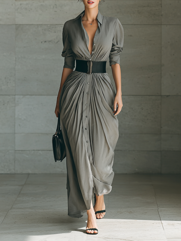 Zahara - Plissiertes langes Kleid mit Gürtel