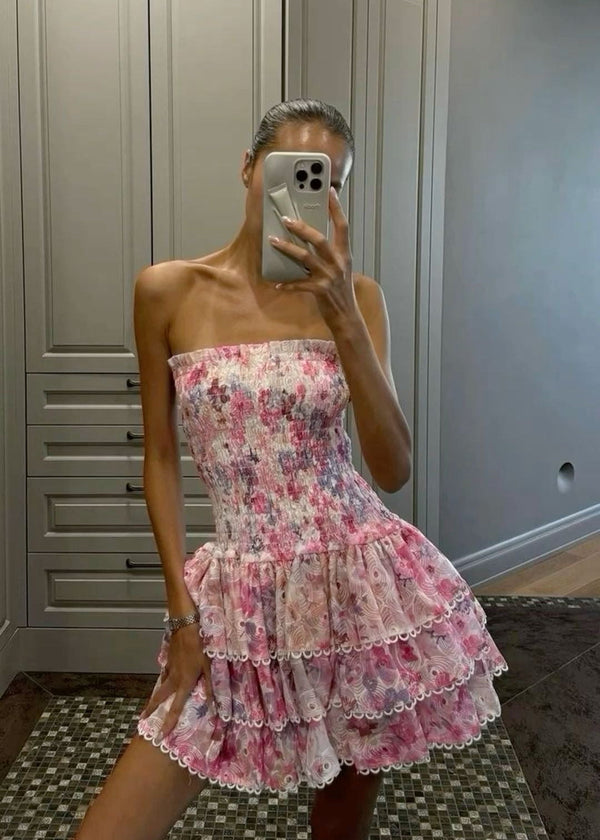 Cecilia - Trägerloses Blumen Kleid