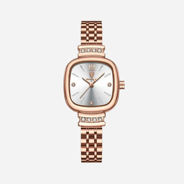 Katharina – Roségoldene Uhr mit klarem Zifferblatt.