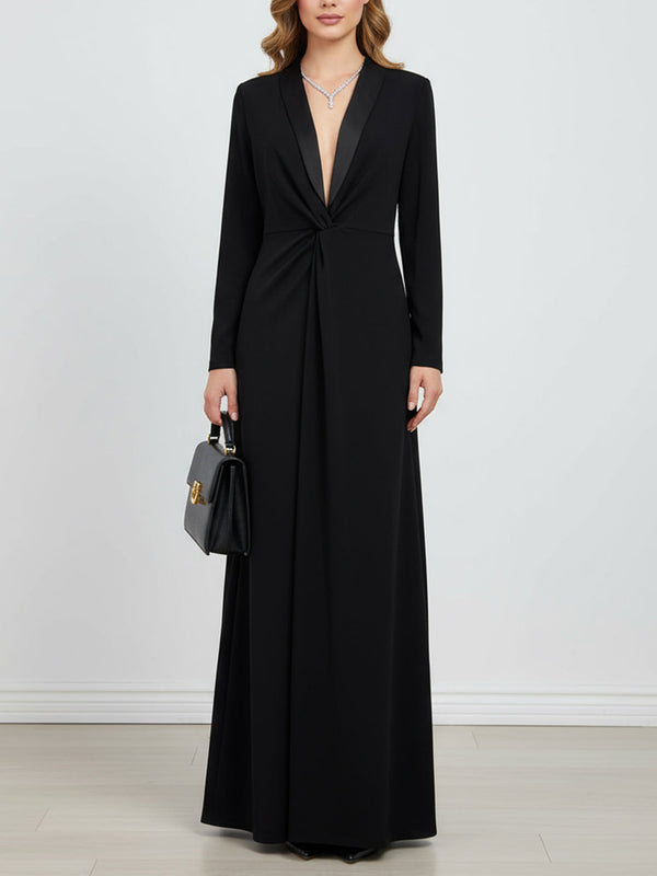 Kara - Langärmeliges, schmales Maxikleid mit tiefem V-Ausschnitt