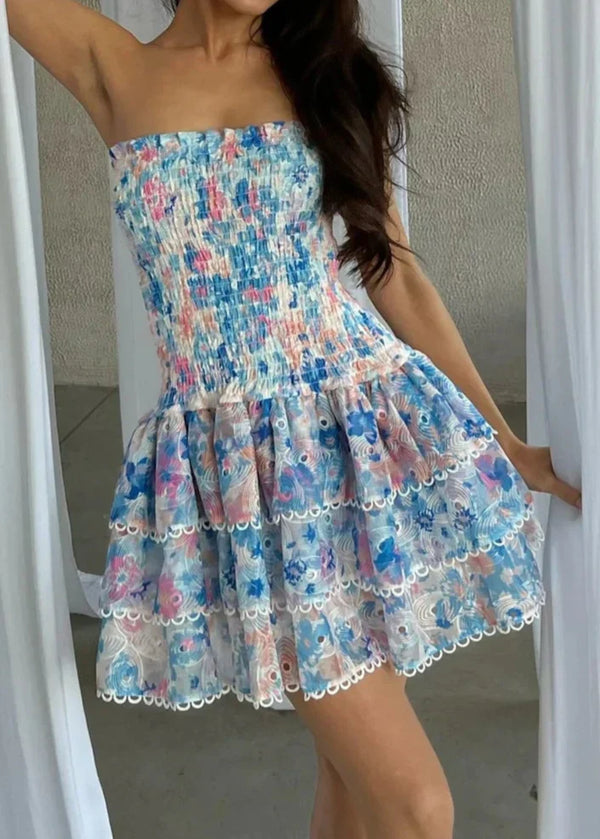Kaylee - Trägerloses Blumen Kleid