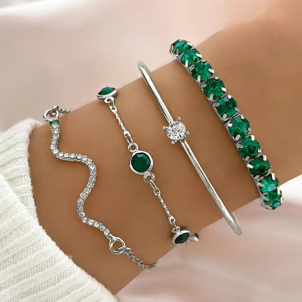 Armband-Set mit grünem Edelstein