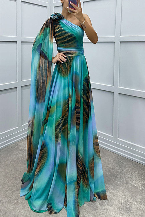 Lilliagirl - schulterfreies Chiffonkleid mit Print
