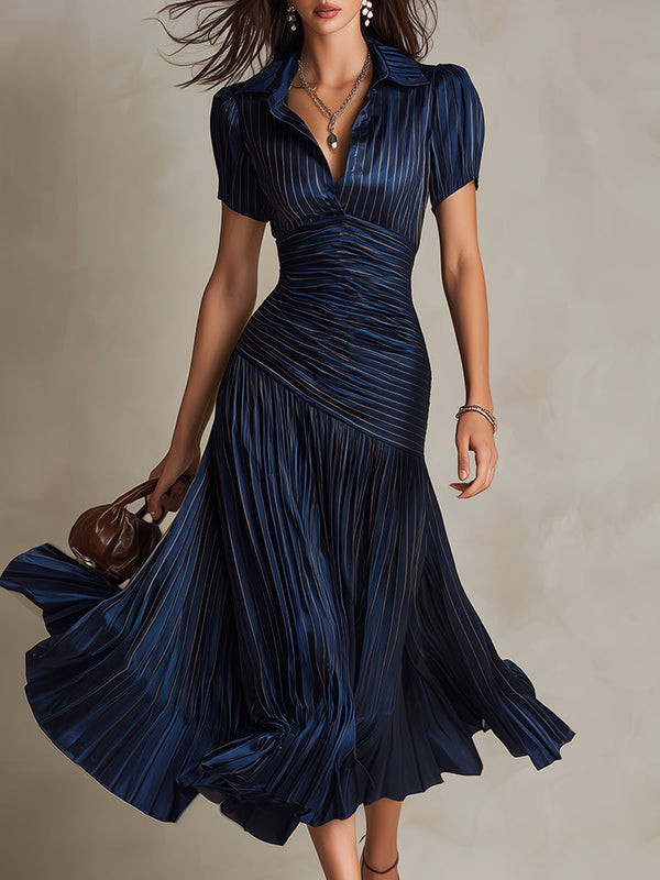 Adriana - gestreiftes Retro-Satin-Midikleid