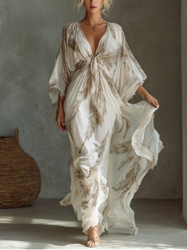 Morrisa - Chiffon-Maxikleid in Elfenbein und Taupe