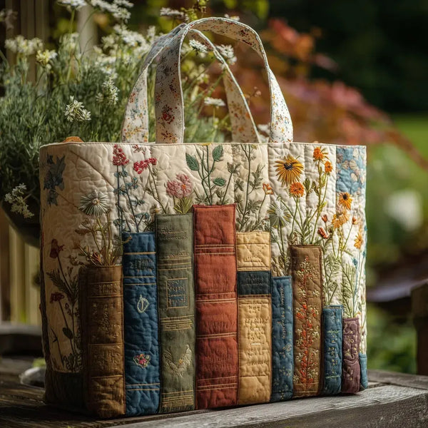 Handgefertigte Tasche | Bücher und Blumen