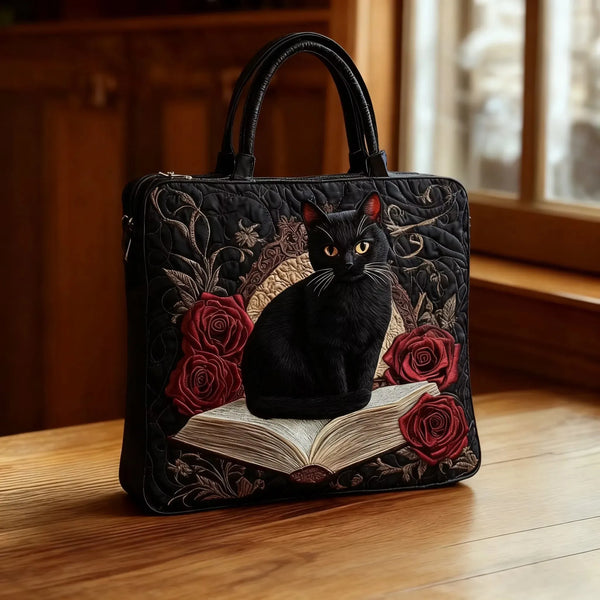 Handgefertigte Tasche | Schwarze Katze zwischen Büchern