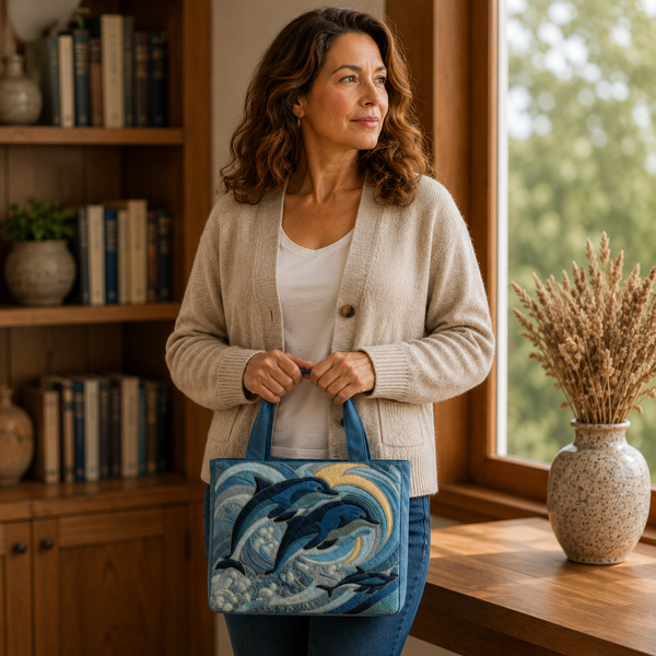 Handgefertigte Tasche | Delfin im Ozean