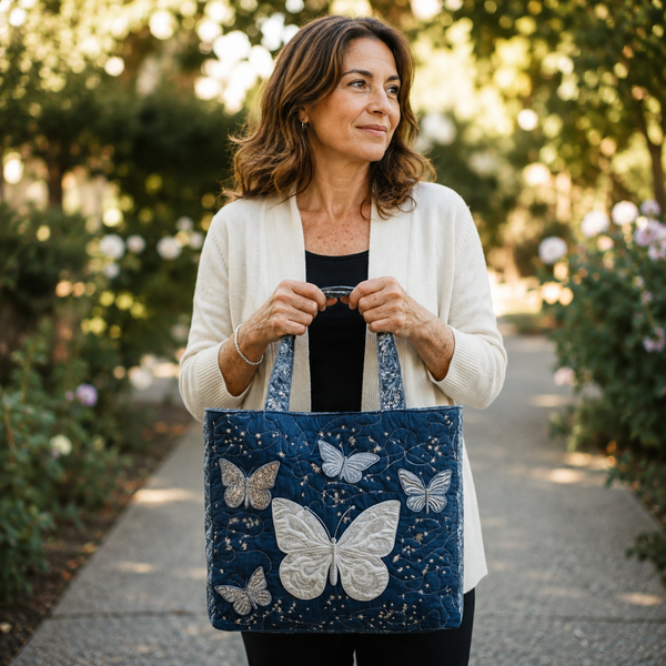 Handgefertigte Tasche | Silberner Schmetterling