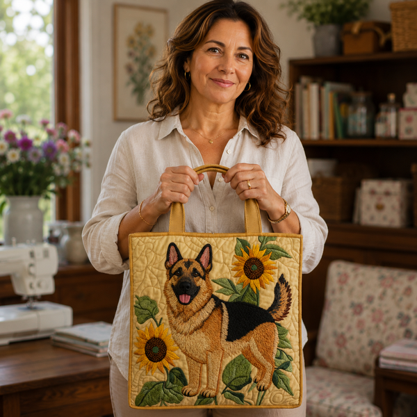 Handgefertigte Tasche | Deutscher Schäferhund mit Blumen