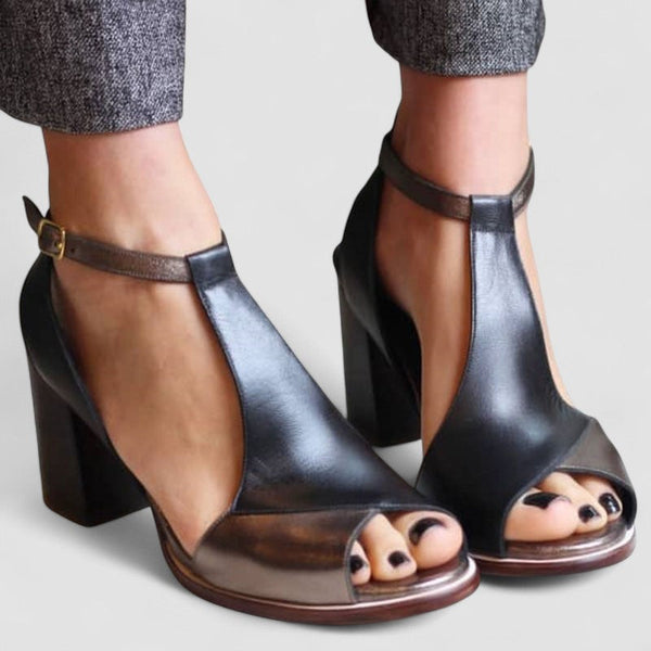 Nadaria - Schwarze High-Heel-Sandaletten mit offener Patchwork-Zehenpartie