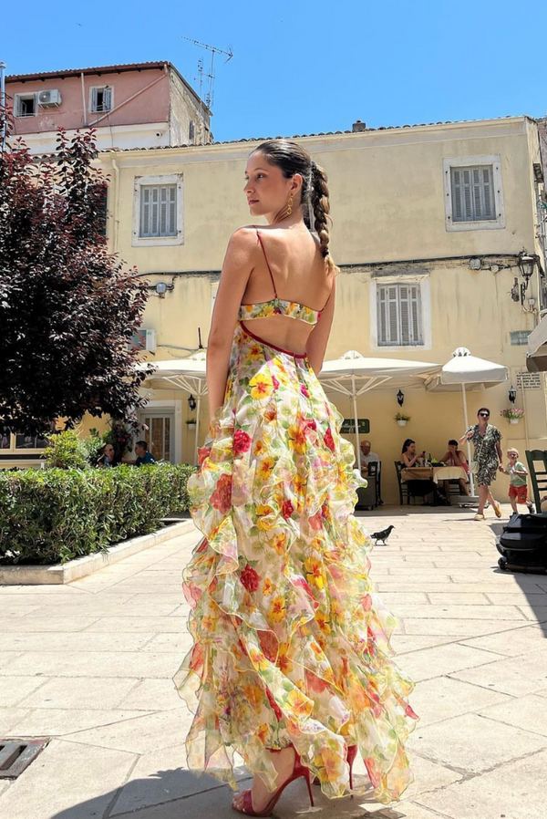 Velora™ - Chiffon-Maxikleid mit Rosenprint und Schlitz