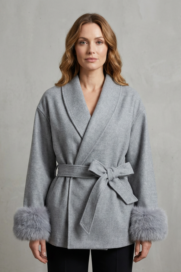 Meredith™ | Eleganter Wollmantel mit Kunstfell-Manschetten
