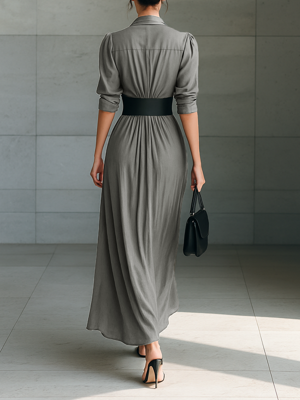 Zahara - Plissiertes langes Kleid mit Gürtel