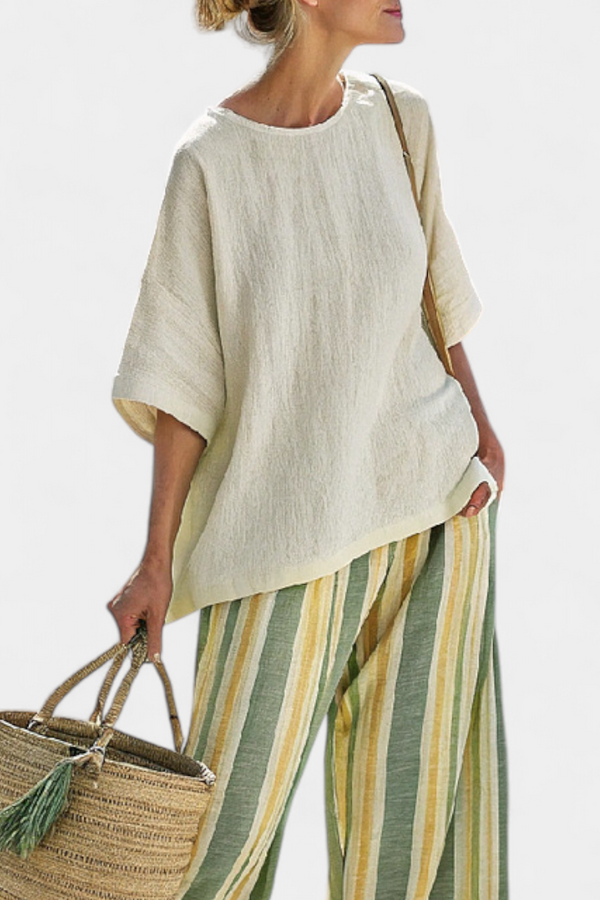 Ellowyn - edles Top mit gestreifter Leinenhose