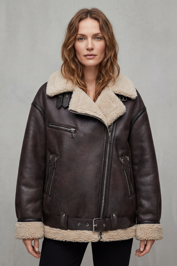 Aveline™ | Aviator-Mantel mit Gürtel und Shearling-Besatz