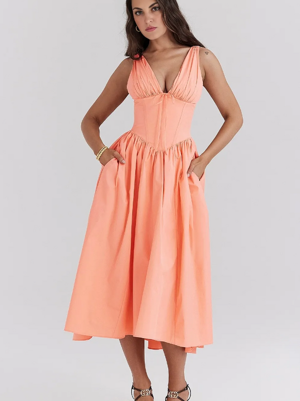 Ariana - Korsett-Midikleid mit V-Ausschnitt und Schwung