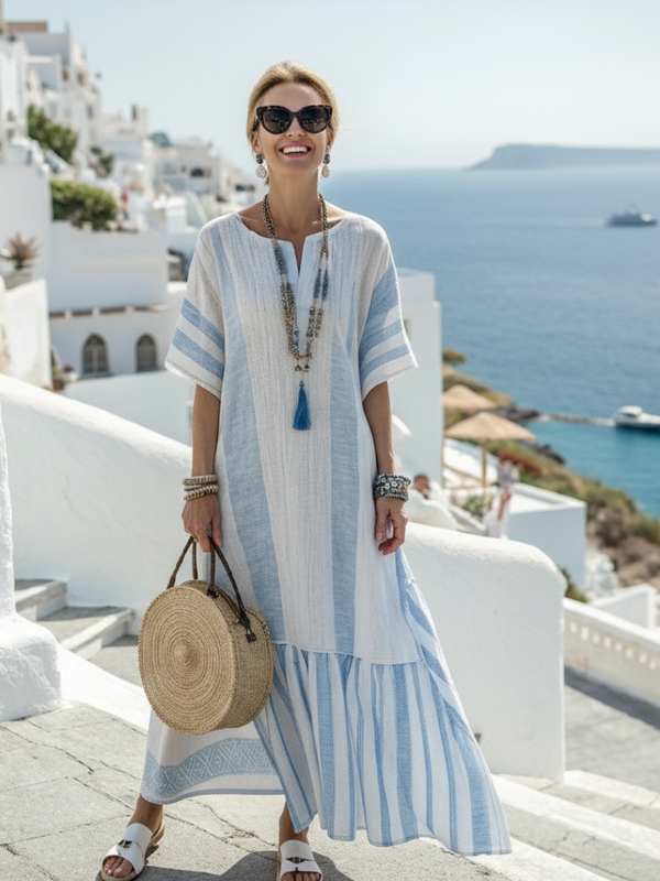 Ione - gestreiftes Maxikleid mit Rundhalsausschnitt und Kurzarm