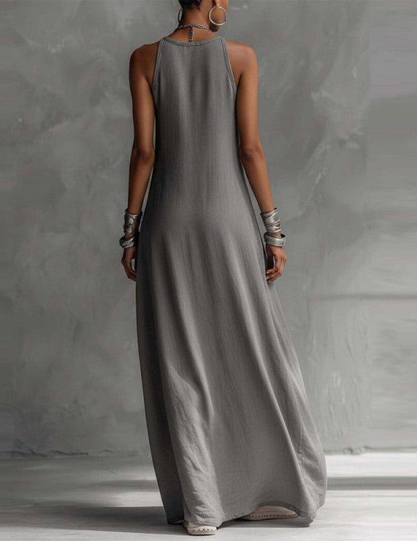 Hanna - asymmetrisches ärmelloses Maxikleid