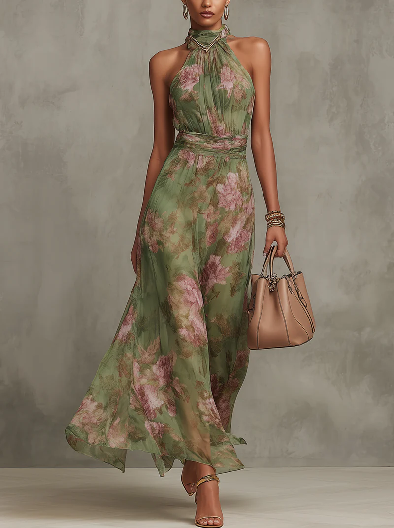 Serena - Blumen-Maxikleid mit Neckholder