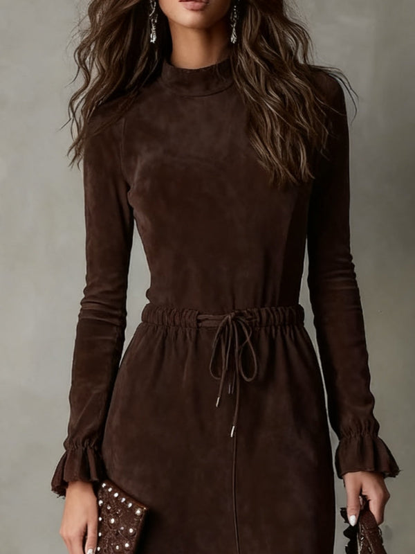 Isla | Wildleder-Midikleid mit Bindegürtel
