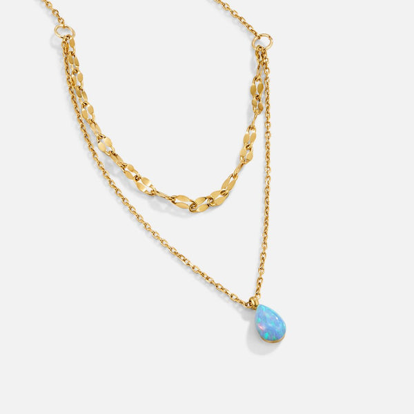 Veronika - Lagen Halskette aus blauem Opal in Tropfenform