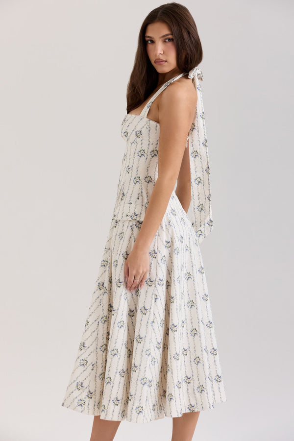 Belle - Midikleid mit Margeritenprint und Neckholder