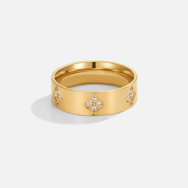 Clovera – Goldring mit Kleeblatt-Kristallen