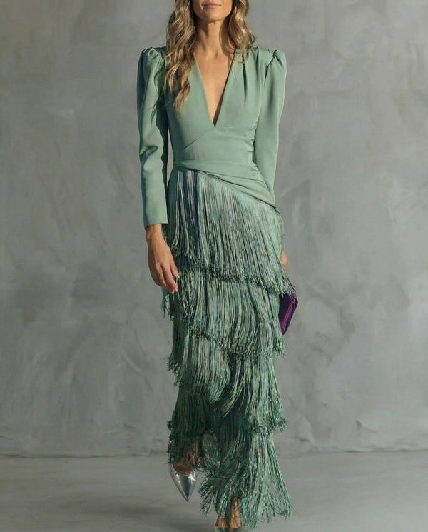 Clara - elegantes Kleid mit Fransenärmeln
