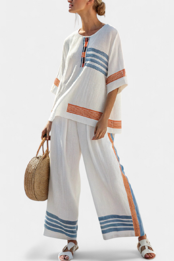 Marcellin - edles gestreiftes Top mit Hose, Blau-Orange