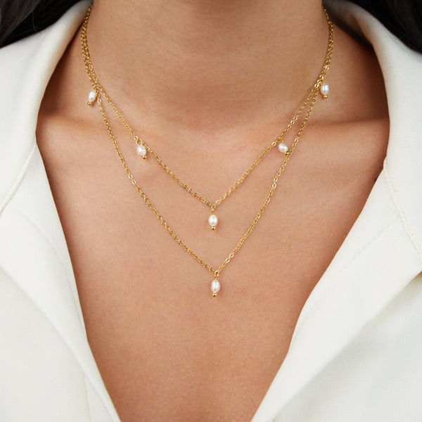 Kayla - Perlen Tropfen Layered Halskette