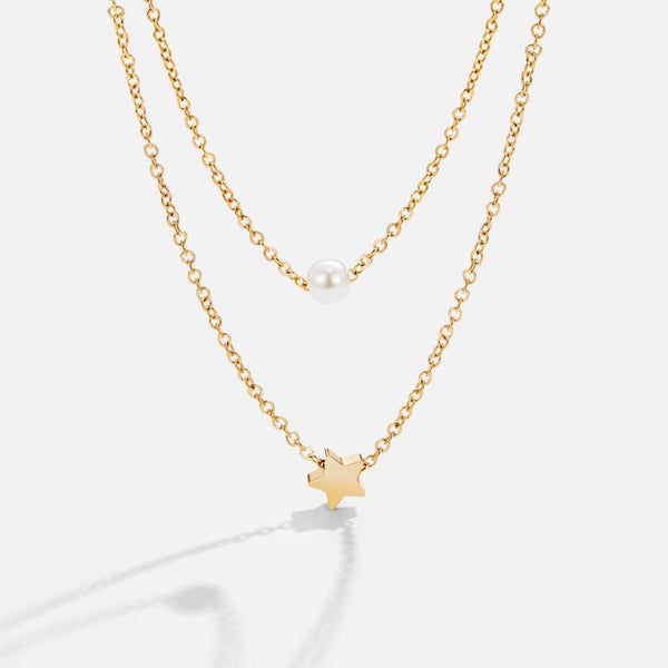 Elena - Mehrreihige Goldstern und Perlenkette