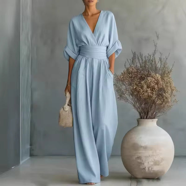 Georgina - eleganter Jumpsuit mit tiefem V-Ausschnitt und weitem Bein