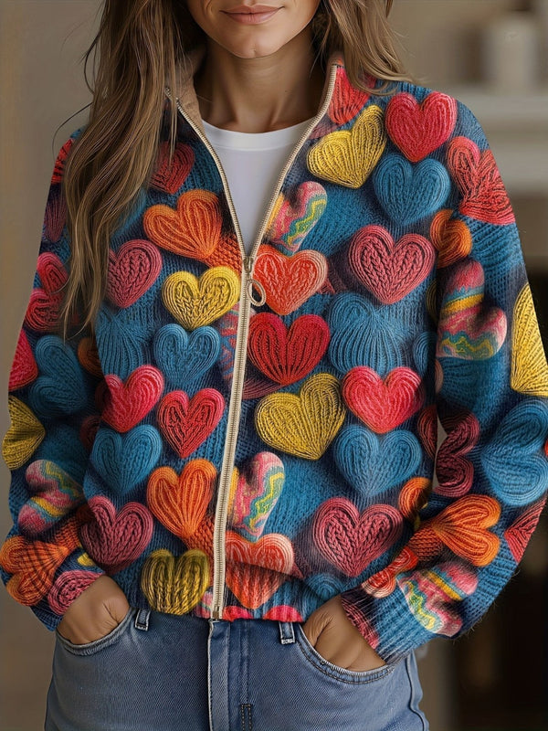 Susanne™ | Strickjacke mit buntem Herzmuster