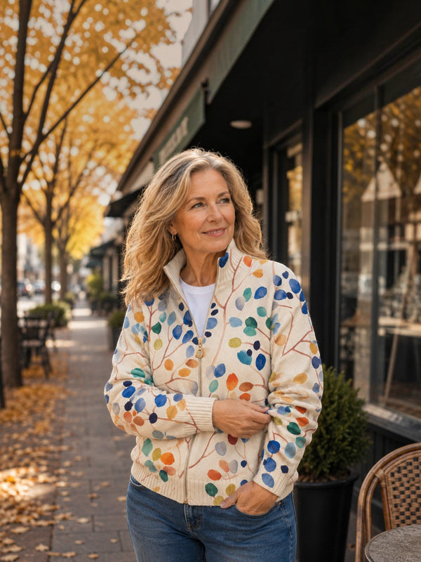 Anja™ | Strickjacke mit buntem Blättermuster