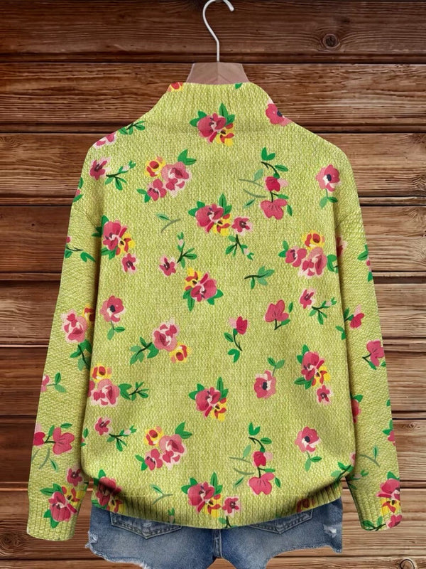 Elke™ | Grüne Strickjacke mit Blumenmuster