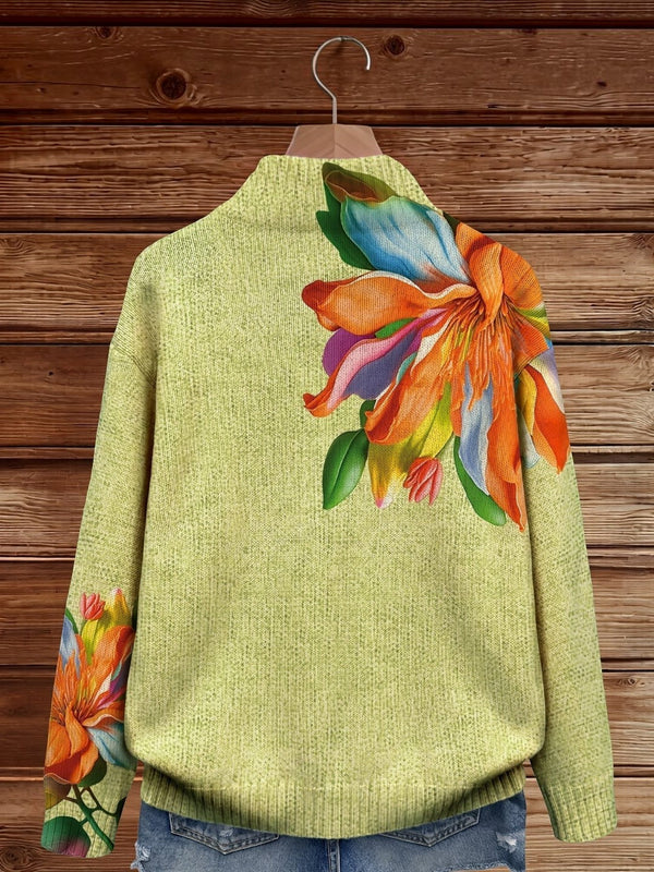 Claudia™ | Strickjacke mit buntem Lilienmotiv