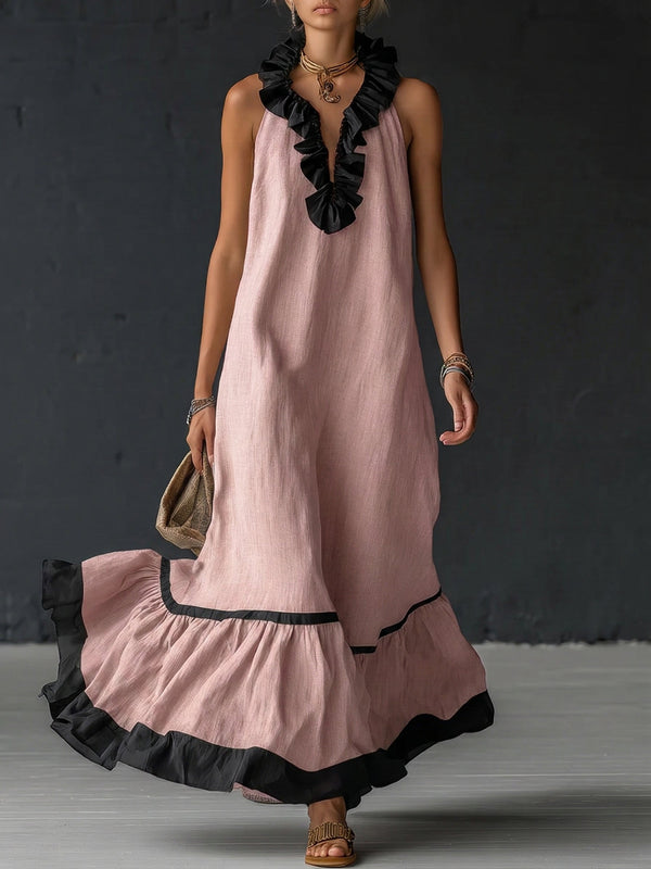 Celestine - Maxikleid mit Colour-Blocking und Rüschen
