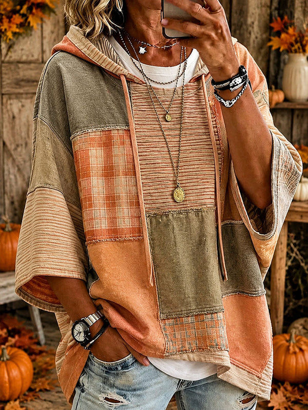 Mila™ | Herbstlicher Patchwork-Poncho mit Kapuze