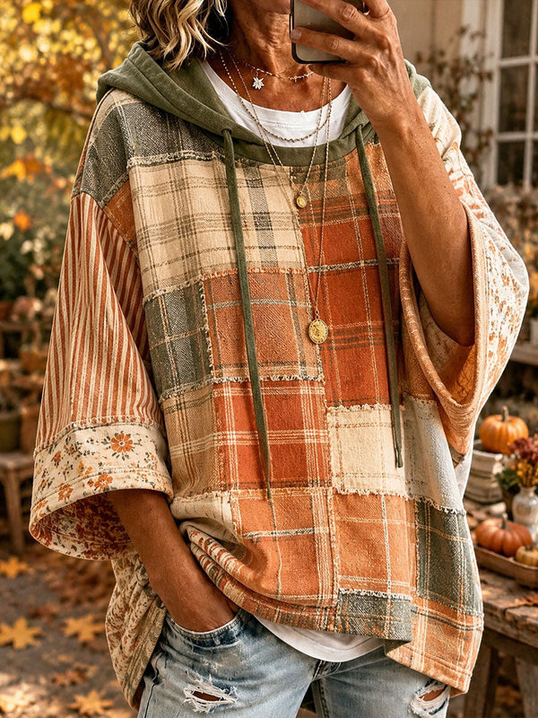 Wiebke™ | Herbstlicher Karo-Poncho mit Kapuze