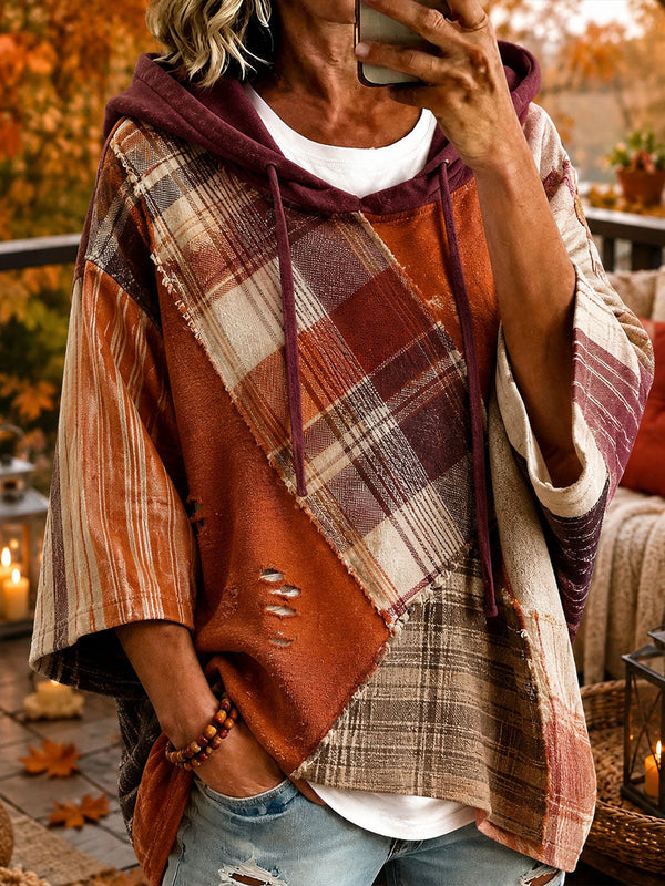 Nora™ | Herbstlicher Karo-Poncho mit Kapuze