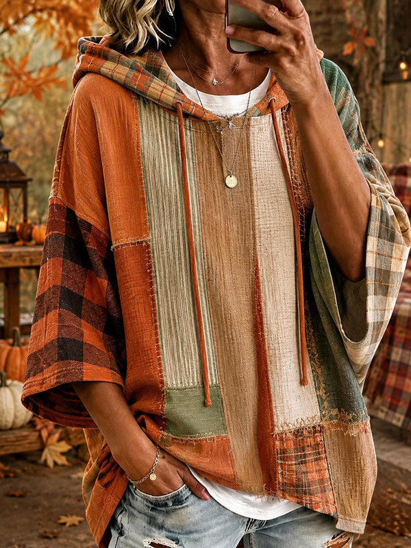 Nele™ | Herbstlicher Karo-Poncho mit Kapuze