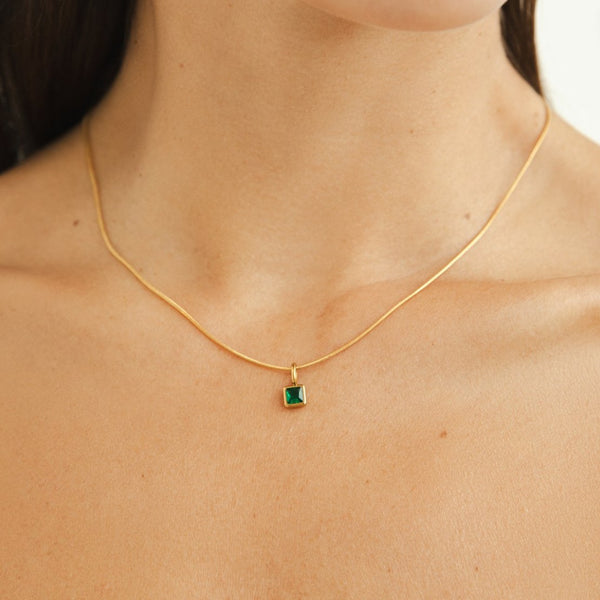 Verena - Square Pendant Birthstone Necklace